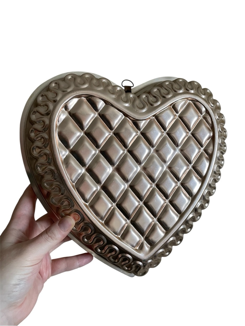 Vintage Copper Quilted Heart Cake Pan Dessert Mold